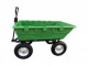 Záhradný vozík schopný odviezť náklad do 500 kg, má kolesá uložené v guľôčkových ložiskách, pevnú konštrukciu, vaňu s objemom 225 l a funkciu vyklápania.