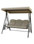 Hojdačka je krásnym a funkčným doplnkom. Hojdačka je zavesená na príslušnej kovovej konštrukcii. Vďaka jej elegantnému spracovaniu sa aj vaša záhrade stane štýlovou. Ponúka tri miesta na sedenie, pri maximálnej nosnosti 250 kg. Sedačky, spolu s vrchnou strechou sú v peknej béžovej farbe a poskytujú príjemné a mäkké sedenie. Rozmery konštrukcie sú 200 x 120 x 80 cm. Sklon vrchnej strechy je možné nastaviť podľa potreby.